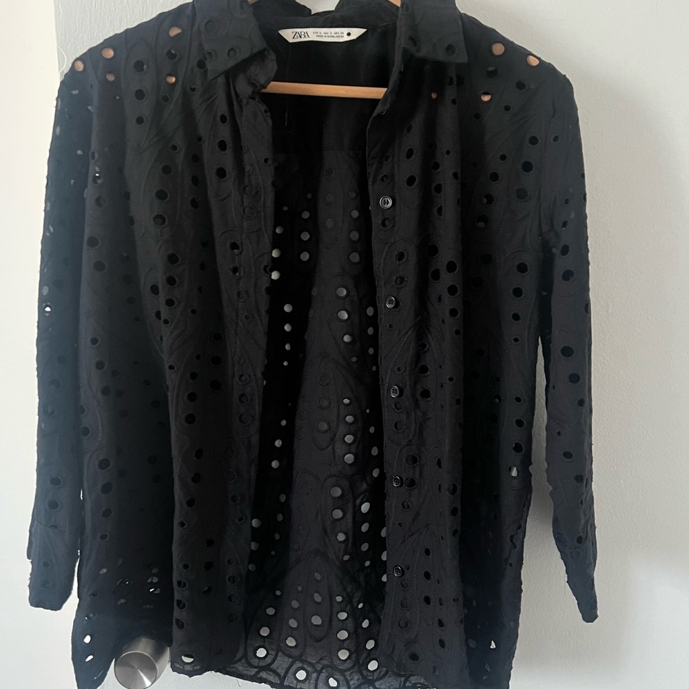 Zara Black Eyelet Women's Top